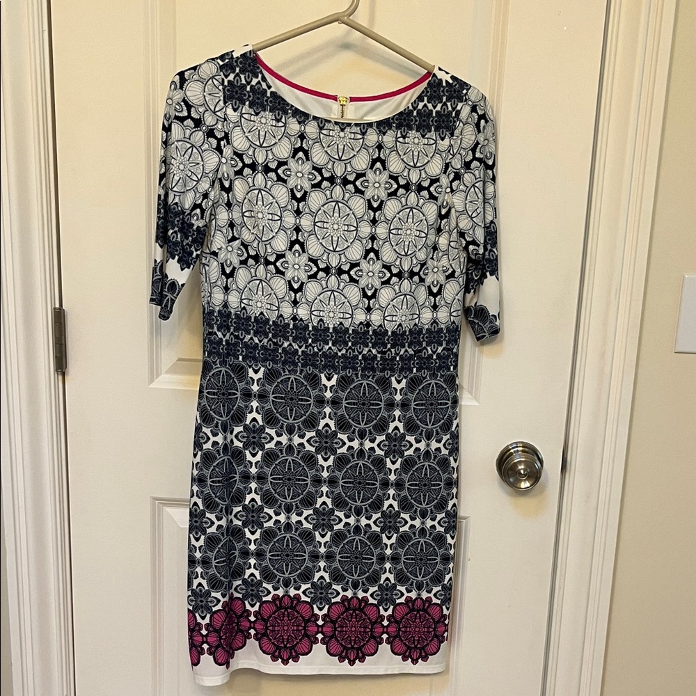 Eliza J Black and White Floral Midi Dress